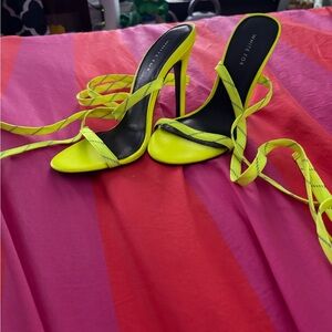 Neon Yellow Lace-Up Stilettos